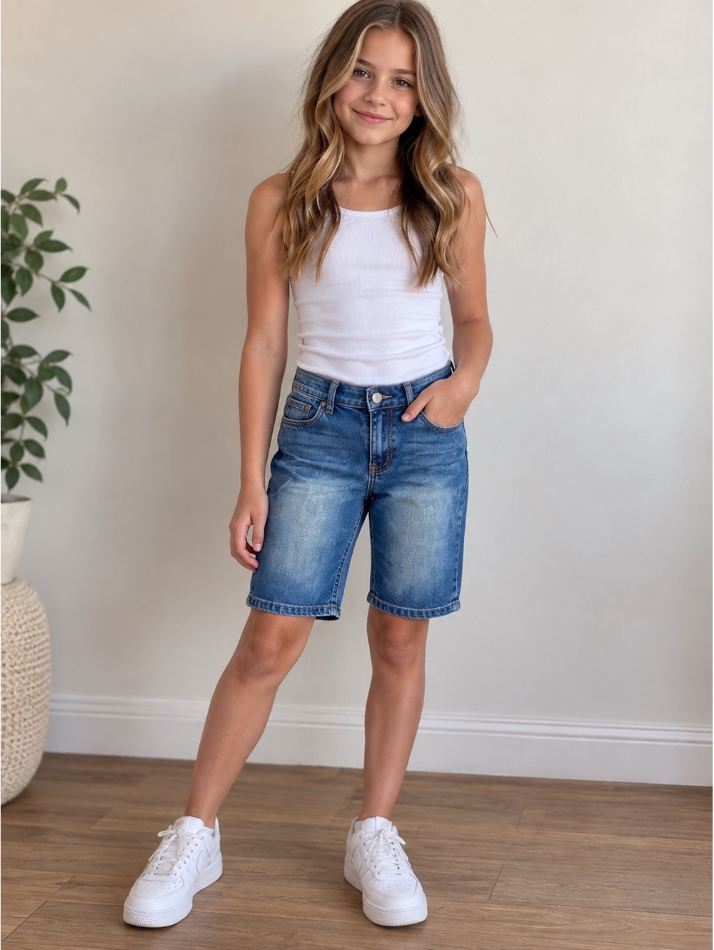 The Children's Place Girls 10 Denim Skimmer Bermuda Shorts Medium Wash